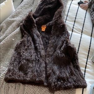 Tory Burch Real Rabbit Vest with Hood